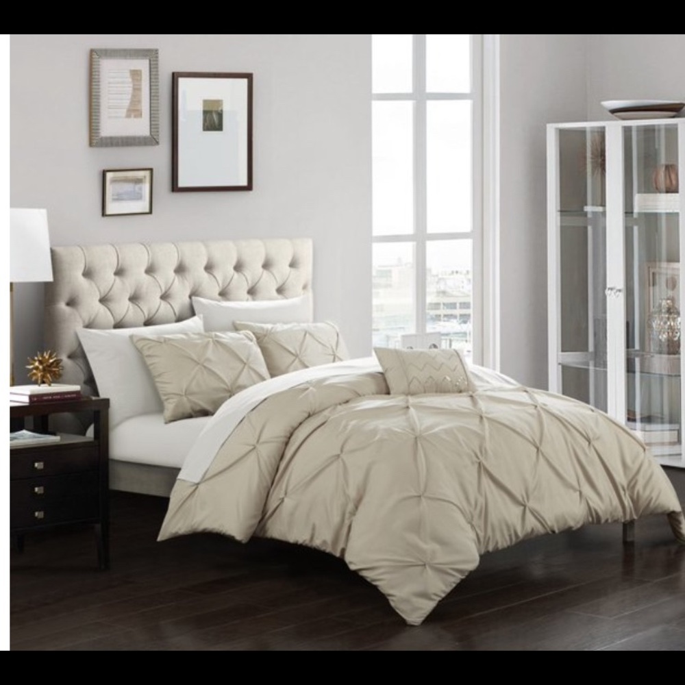 Duvet set pinch pleat king tan cotton